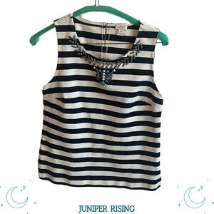 J Crew | Sleeveless Striped Top | Embellished Neck | Size XS